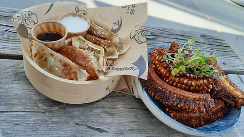 Vegan Gyoza and Corn Ribs at The Spot Watersport in Zandvoort