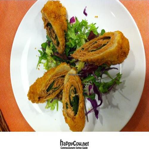 Soy ham rolled with siso leaf and deep fried. at Sofa Vegetarian Cafe in Tokyo