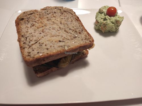 Vegan sandwich, with chickpea hummus and grilled veggies.  at Administración Gastro-bar in Celanova