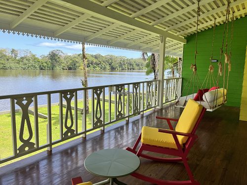 Porch of our room  at Tortuga Lodge & Gardens in Tortuguero
