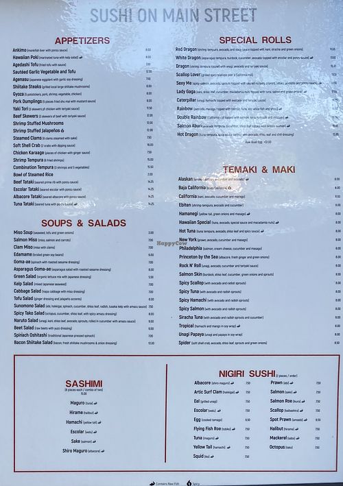 Menu page 2 at Sushi Main Street in Half Moon Bay