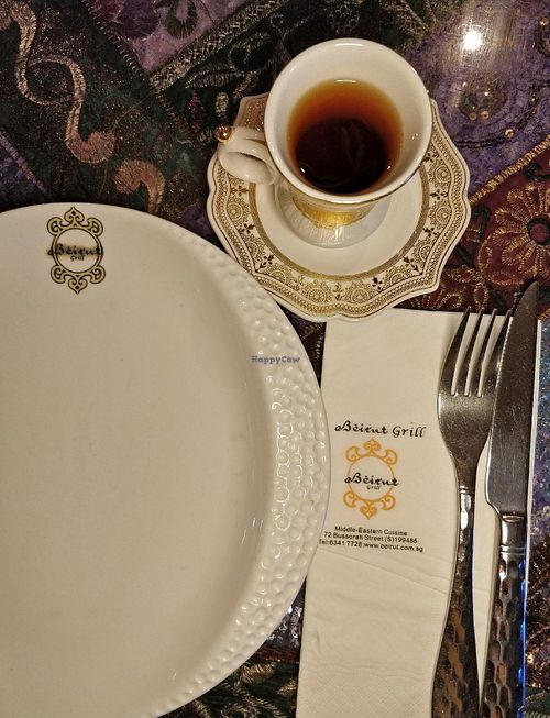 Tea and cutlery at Beirut Grill in Central Singapore