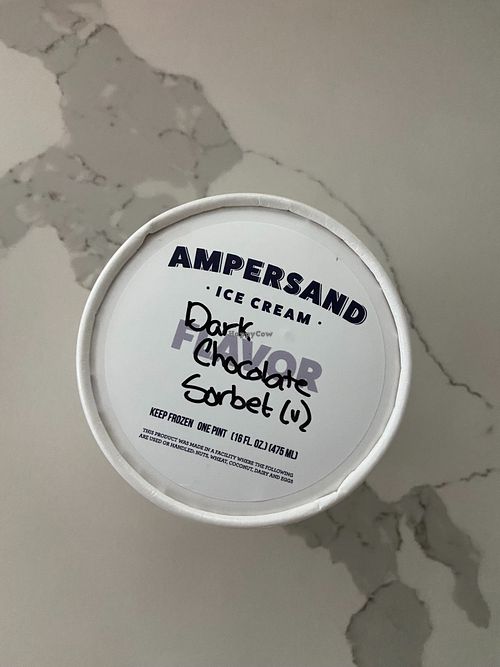 hand-packed pint of dark chocolate sorbet at Ampersand Ice Cream - Northwest Scoop Shop in Fresno