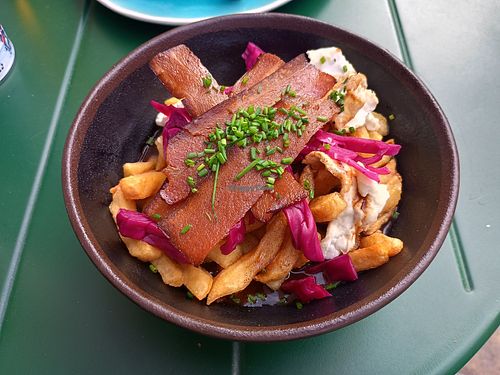 Vegan poutine with la vie bacon at La Luck in Lille