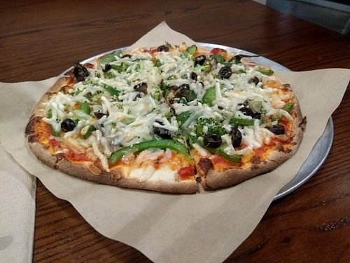 Pizza with nearly all vegan toppings and vegan cheese at Your Pie in Lumberton