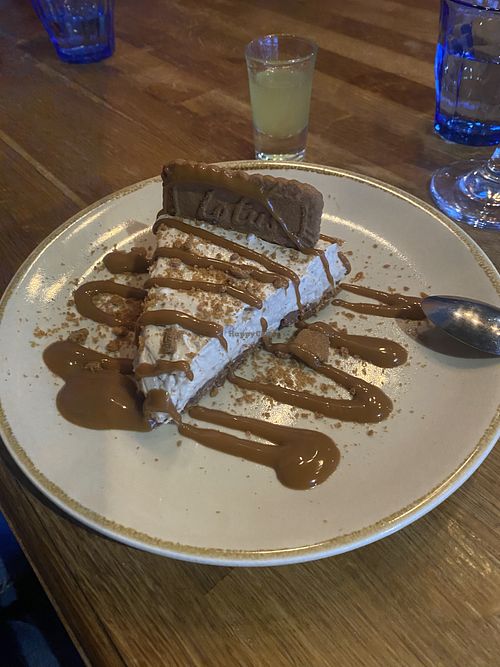 Vegan biscoff cheesecake  at Byron's in Port Erin
