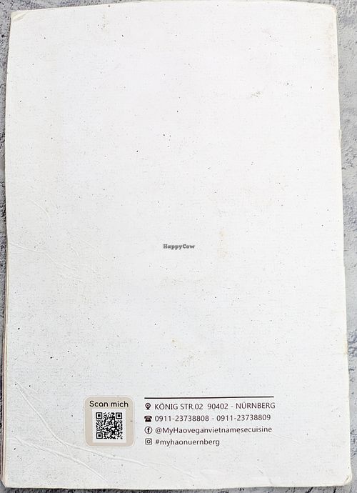 Menu page at My Hao at My Hao in Nuremberg