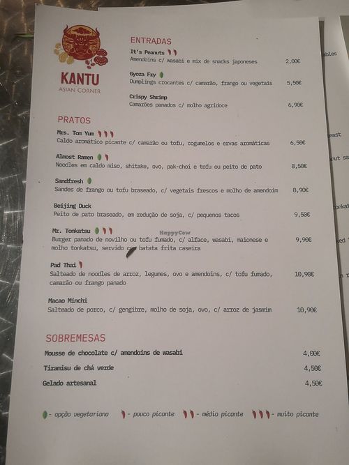 Menu at Kantu Asian Corner in Evora