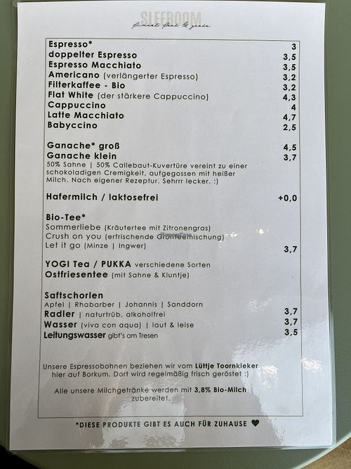 Getränkekarte  at SLEEBOOM in Borkum