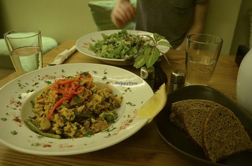 Viva Paella and Caesar Salad with Bread and Water at Avocado in Athens