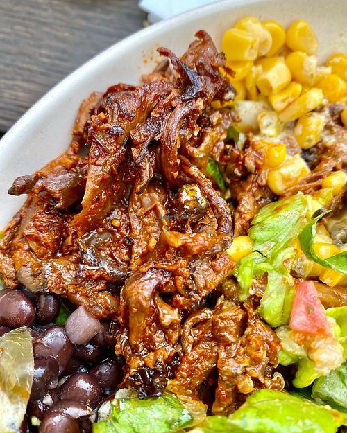 Their mushrooms carnitas is yummy, made from oyster mushrooms.   at Guacamaya Oasis Plant Based Mexican Cuisine in Downey