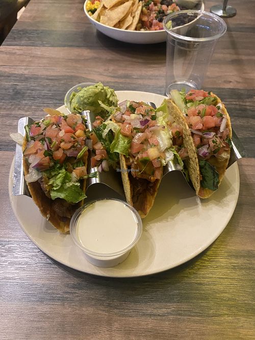 Yummy Tacos (Minus WAY Too Many Onions) Doh! 🙃  at Guacamaya Oasis Plant Based Mexican Cuisine in Downey