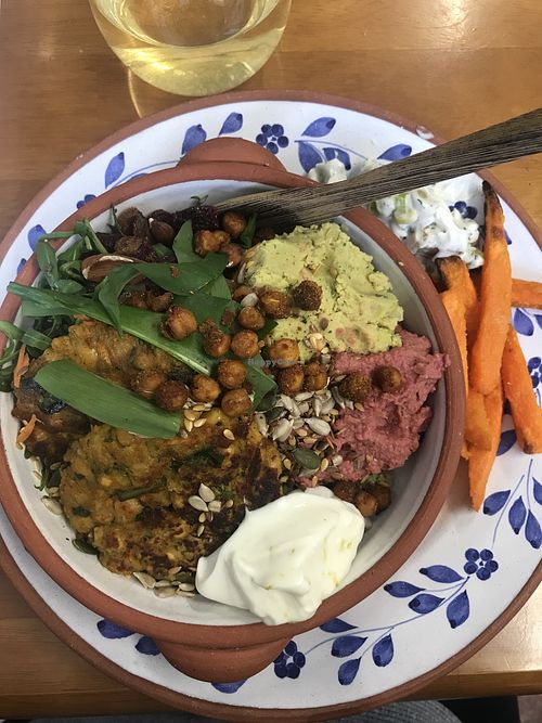 Buddha bowl and flat bread  at The Mere Cafe Bookshop and Refill Shop in Ellesmere