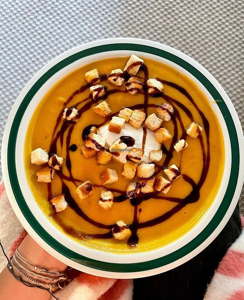 Pumpkin 🎃 Soup at Mimi's Cafe Vegan in Athens