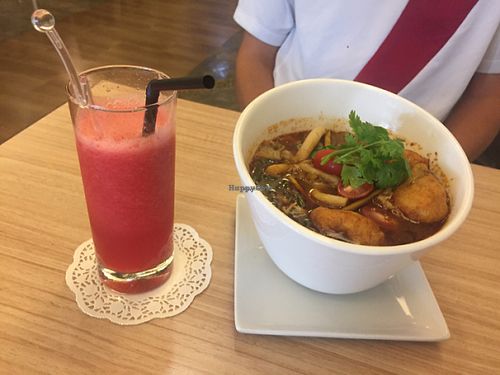 Tom Yam and Watermelon Juice  at Veggie Planet in Malacca