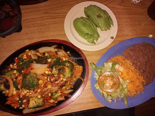 Vegetable fajitas, not on the menu, but they were happy to make them for me. Delicious!  at Pepe's Grocery Store & Restaurant in Live Oak