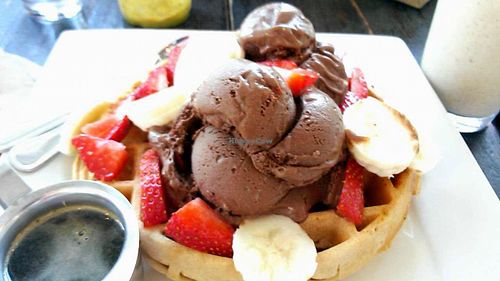A VERY good waffle with superfood ice cream! at Sage Bistro and KindKreme in Los Angeles