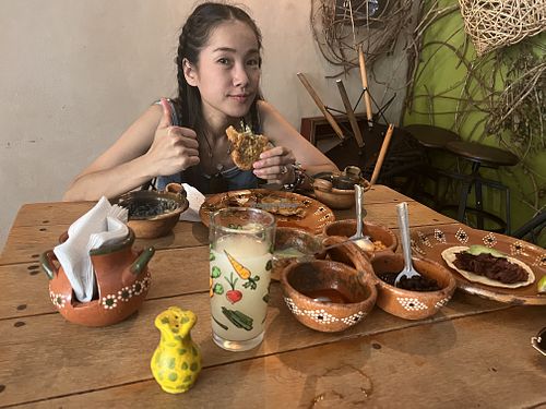 Thumbs up delicious   at La Vegan Taqueria in Tulum