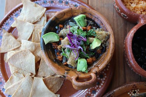 Faux fish bowl with nachos   at La Vegan Taqueria in Tulum