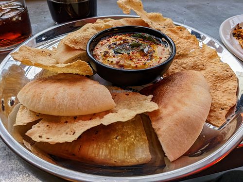 Hummus, pita, and papadam at Karachi Cowboys in Seattle