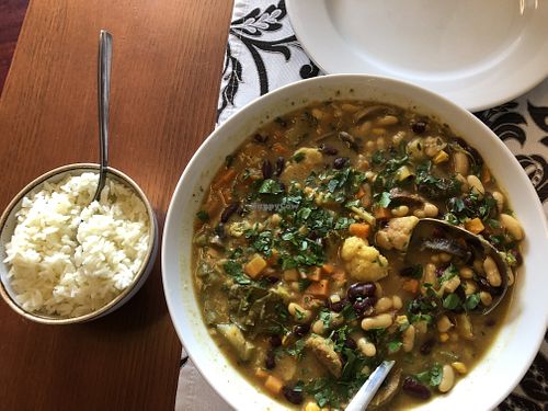 Vegan feijoada and rice  at Caldeiras & Vulcoes in Sao Miguel