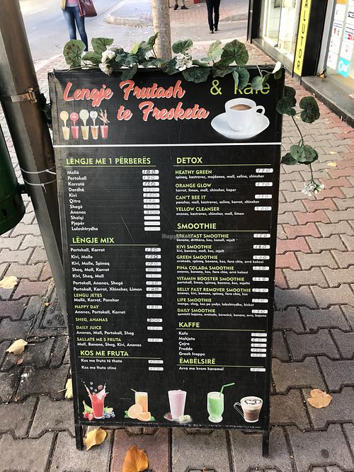 The outside menu at Daily Juice in Tirana