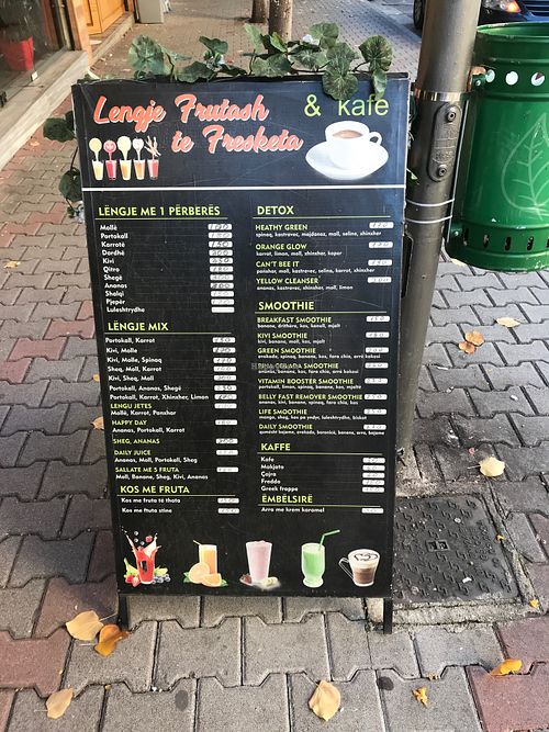 The other side of the same outside menu at Daily Juice in Tirana