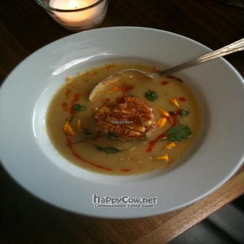 Sweet Corn and Saffron Soup at Natural Selection in Portland