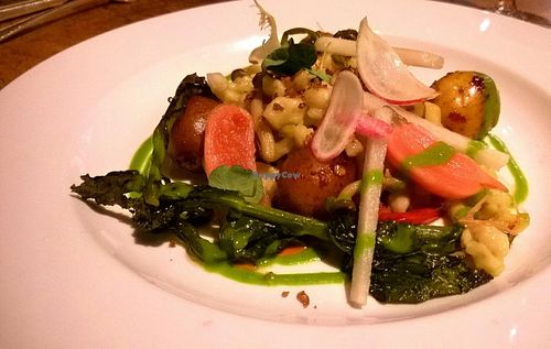 3rd course: Spaetlze & Spiced Potatoes.
This reminded me of the rich and satisfying spaetzle from Germany, with such a creamy mouthfeel. The potatoes had a wonderful and firey rose harissa spicing. at Natural Selection in Portland