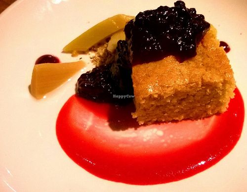 4th course: Citrus & Almond Cake.
Amazing flavor combinations in the orange/lime cake with zesty huckleberry and sour-tart rhubarb. So simple but it stole the show!

(Part of the amazing 'chef's table' 4-course meal which actually included 7 plate at Natural Selection in Portland