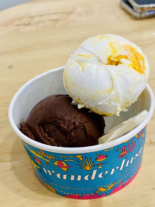 2021,OCT27- Gianduja (Chocolate Hazelnut) & Sticky Rice Mango BOTH VEGAN FLAVORS ($6 pre tax) at Wanderlust Creamery in Tarzana