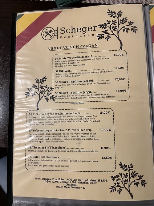 vegan section of the menu, most dishes ob there could be veganized  at Scheger in Augsburg