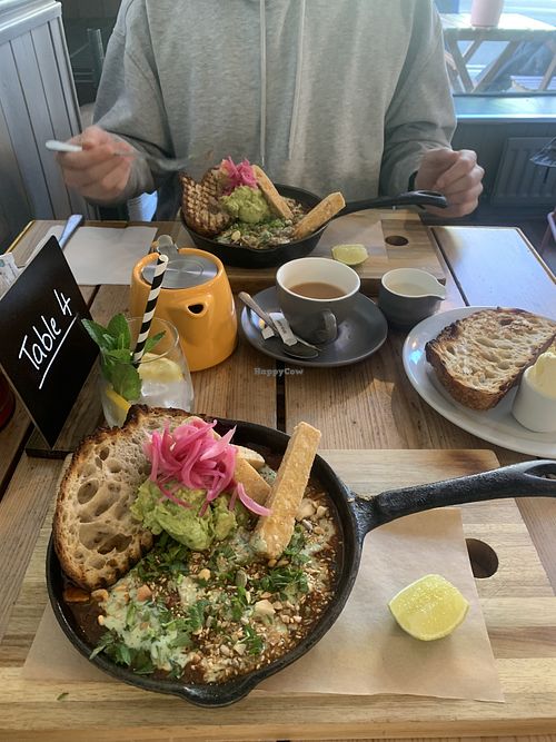 Vegan shakshuka + avocado  at Kith & Kin in Whitley Bay