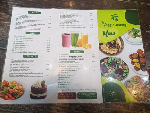 Menu at Veggie Jimmy in South West London