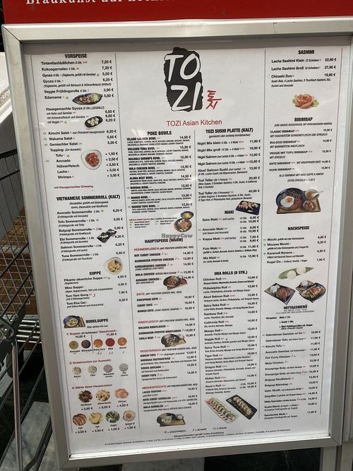 Clearly labeled vegan items on the menu  at Tozi in Vienna