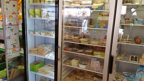 Refrigerated vegan products at Mio Bio in Caslano