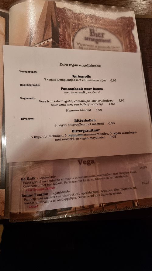 Menu + seperate vegan menu at De Dorpsherberg in Ospel