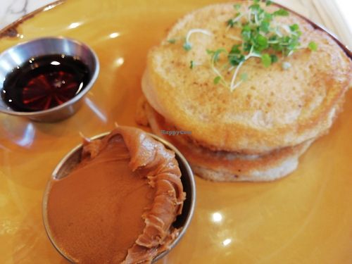 Pancakes with maple syrup and biscoff spread at Oscar Bar & Kitchen in Glasgow