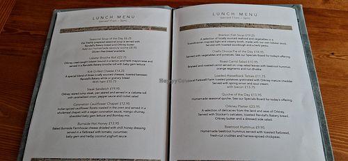Lunch menu at The Kirk Cafe in Orkney Islands