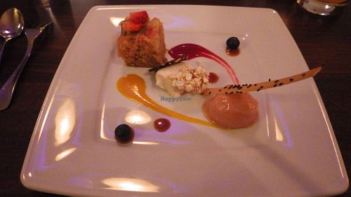 Cake with rhubarb sorbet at Lucky Leek in Berlin