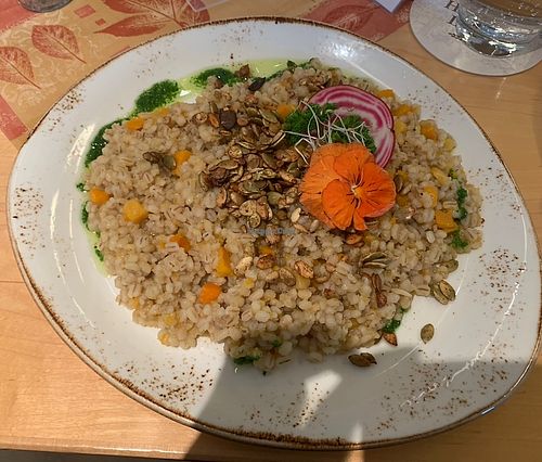 Veganes Graupen Kürbis Risotto  at Berggasthof Höchsten in Illmensee