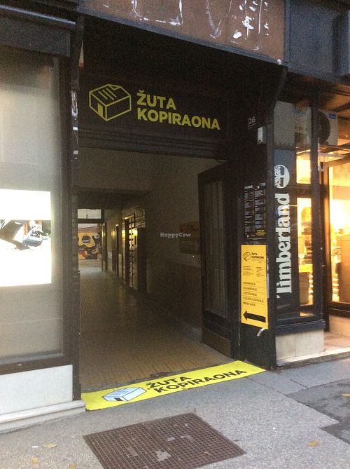 The entrance to the arcade or passageway that Veganko are at the end of. at VeganKO in Zagreb