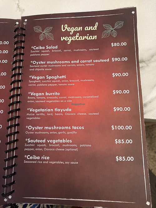 Some of the vegan options   at Mundo Ceiba in Oaxaca