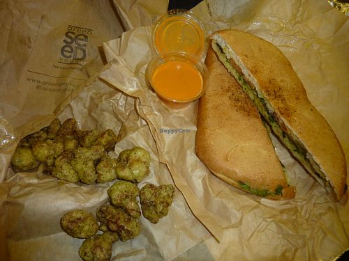 Delicious Cauliflower nuggets with Tosh panini at Green Seed Vegan in Houston