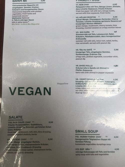 Vegan menu starters  at Anh Ba Restaurant Neukölln in Berlin