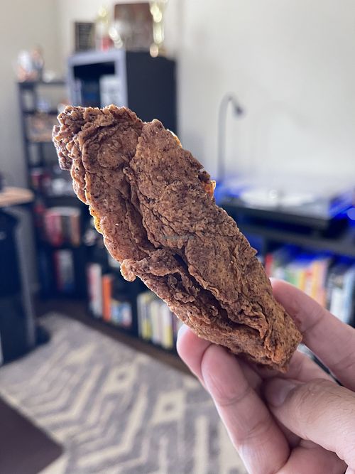 Now that is an amazing Chik’n Strip! at Nice Burger in Stanton