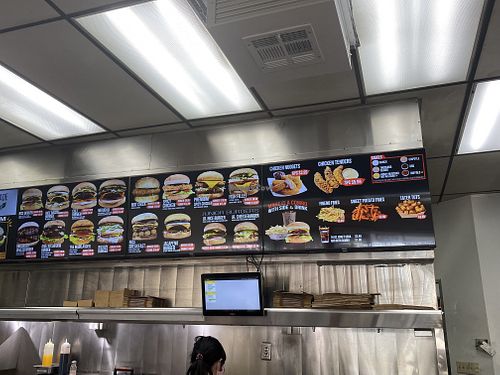 Menu board at Nice Burger in Stanton