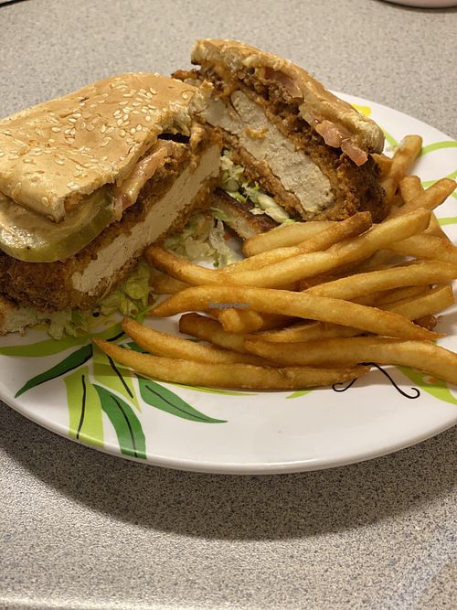 Hot Chicken With shared side of fries. at Nice Burger in Stanton