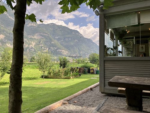 View from the patio  at River Oglio Bike Bar in Darfo Boario Terme