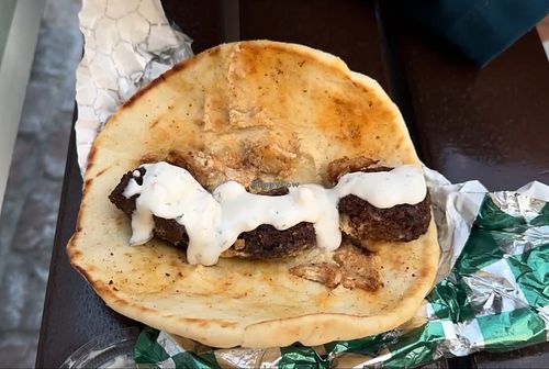 Impossible™ Victory Falafel after saucin’
 at Disneyland - Shawarma Palace - Food Stand in Anaheim